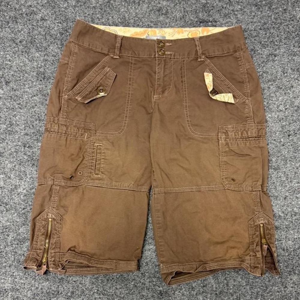 Apt. 9 Womens Brown Cargo Shorts Y2K Longline Utility Capris Size 6 Waist 29